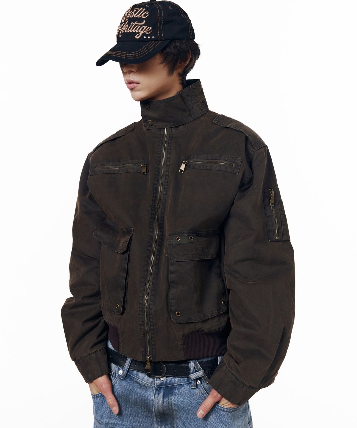 아캄(AAKAM) Rustic Stud Ball Cap (Black)