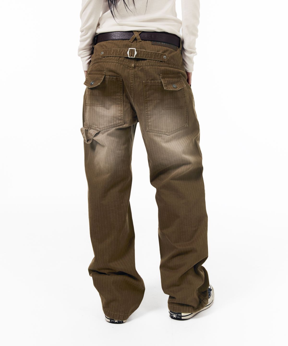 아캄(AAKAM) Utility Washed Herringbone Pants (Brown)