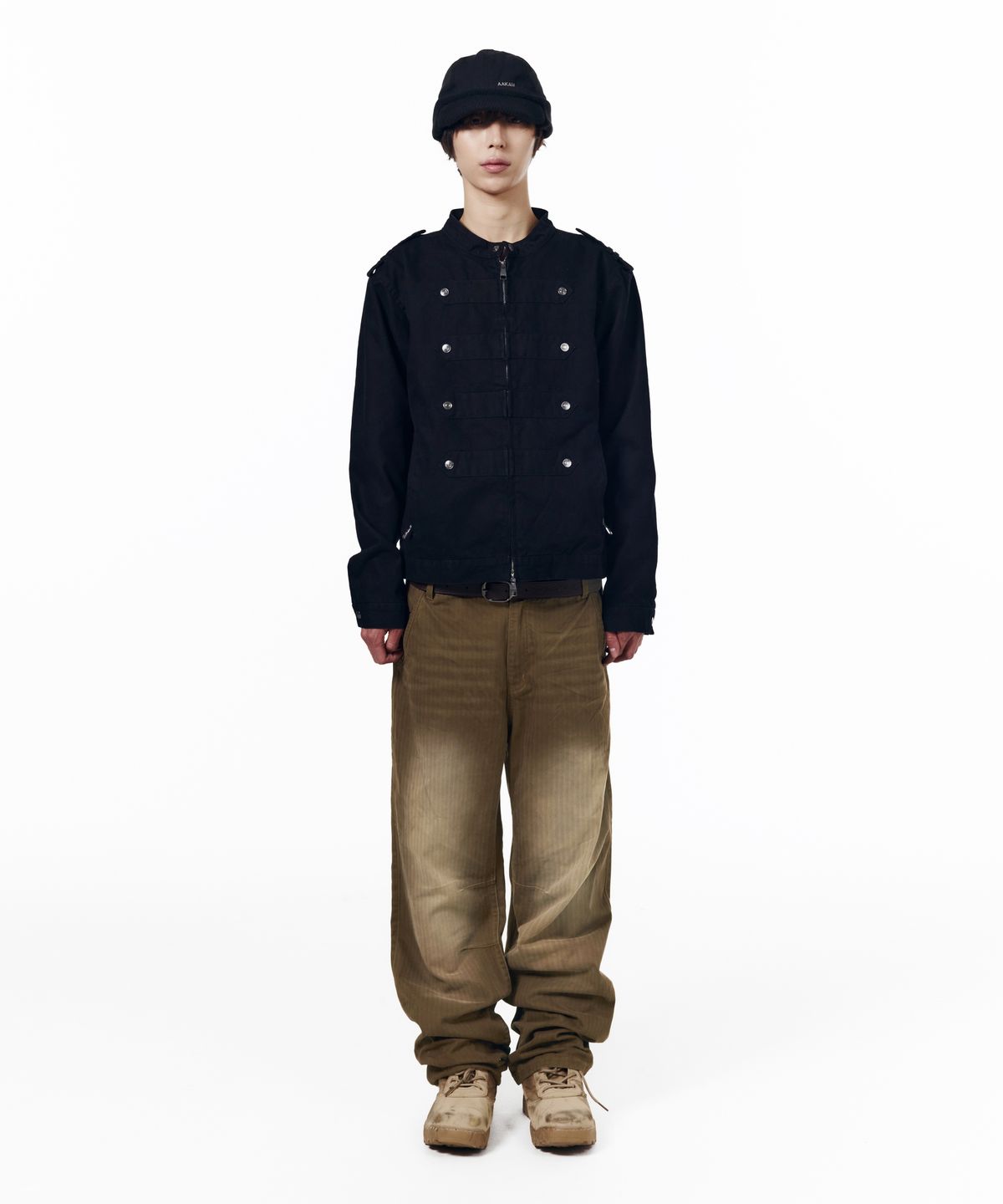 아캄(AAKAM) Utility Washed Herringbone Pants (Brown)
