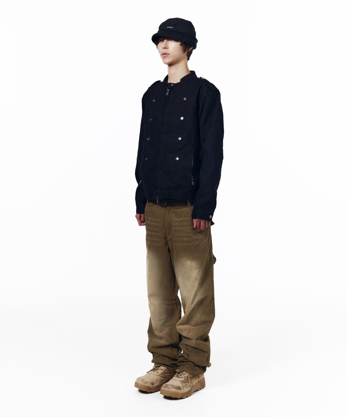 아캄(AAKAM) Utility Washed Herringbone Pants (Brown)