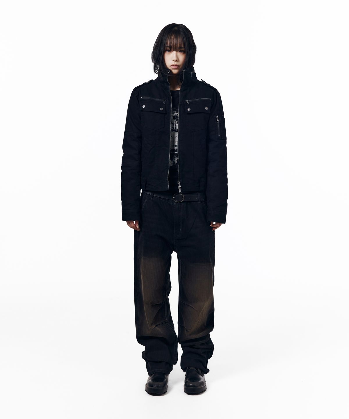 아캄(AAKAM) Utility Washed Herringbone Pants (Black)