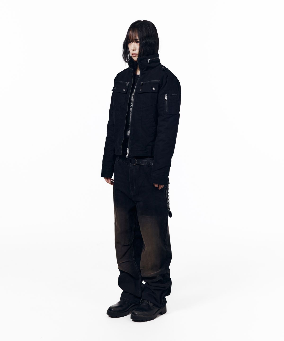 아캄(AAKAM) Utility Washed Herringbone Pants (Black)