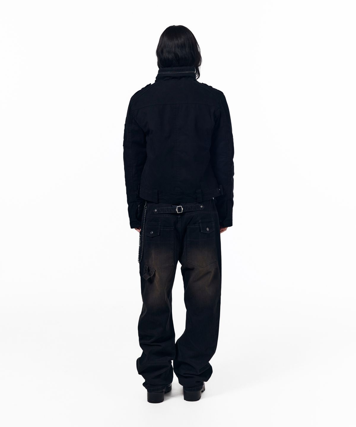 아캄(AAKAM) Utility Washed Herringbone Pants (Black)
