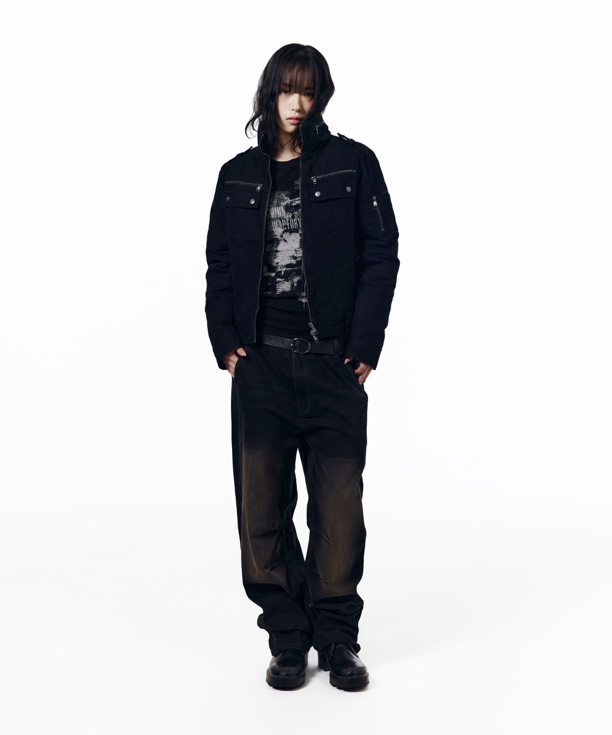 아캄(AAKAM) Utility Washed Herringbone Pants (Black)