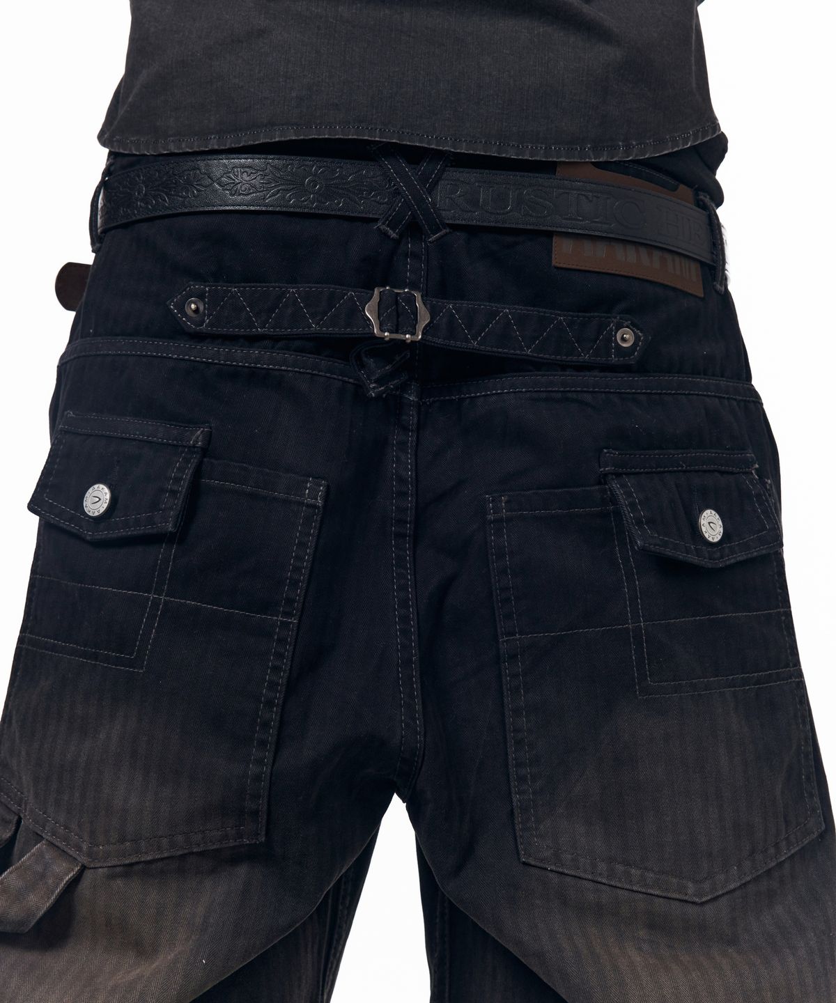 아캄(AAKAM) Utility Washed Herringbone Pants (Black)