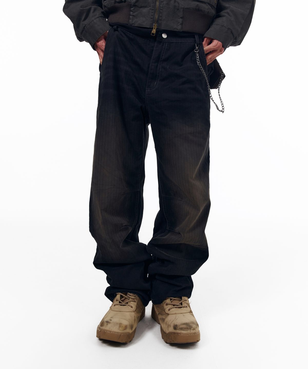아캄(AAKAM) Utility Washed Herringbone Pants (Black)