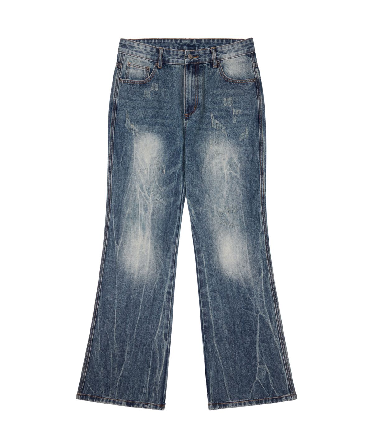 아캄(AAKAM) Destroyed Streak Flare Denim Pants (Blue)