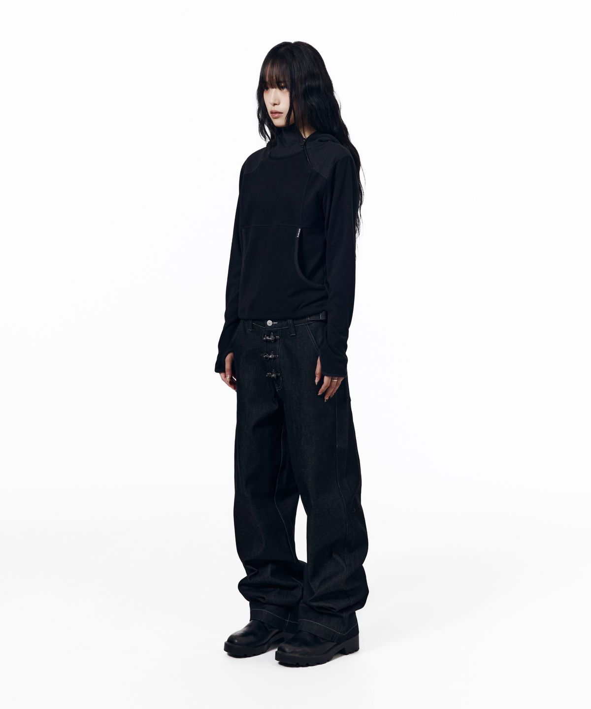 아캄(AAKAM) Fireman Hook Denim Pants (Black)