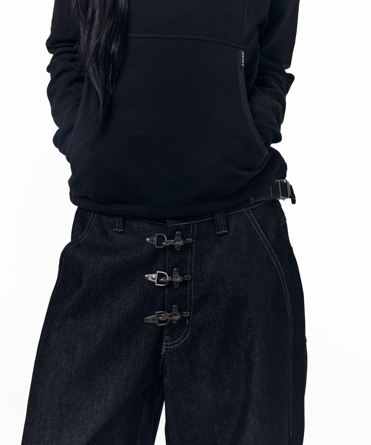 아캄(AAKAM) Fireman Hook Denim Pants (Black)