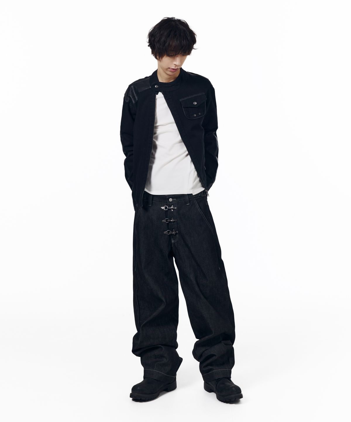 아캄(AAKAM) Fireman Hook Denim Pants (Black)