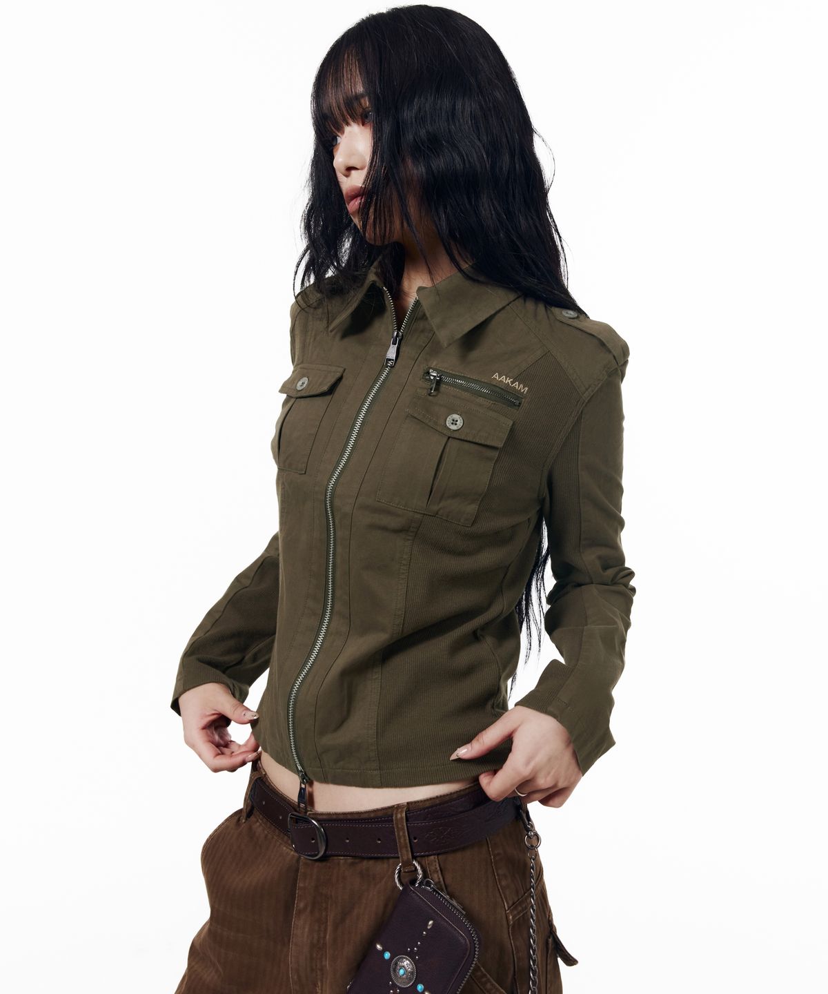 아캄(AAKAM) Utility Zip Shirts Jacket (Khaki)