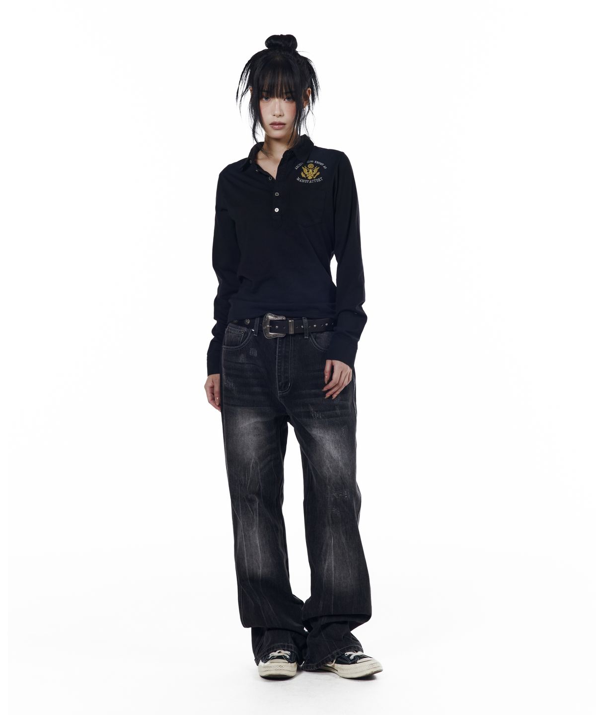 아캄(AAKAM) Dirty Washed PK Long Sleeve (Black)