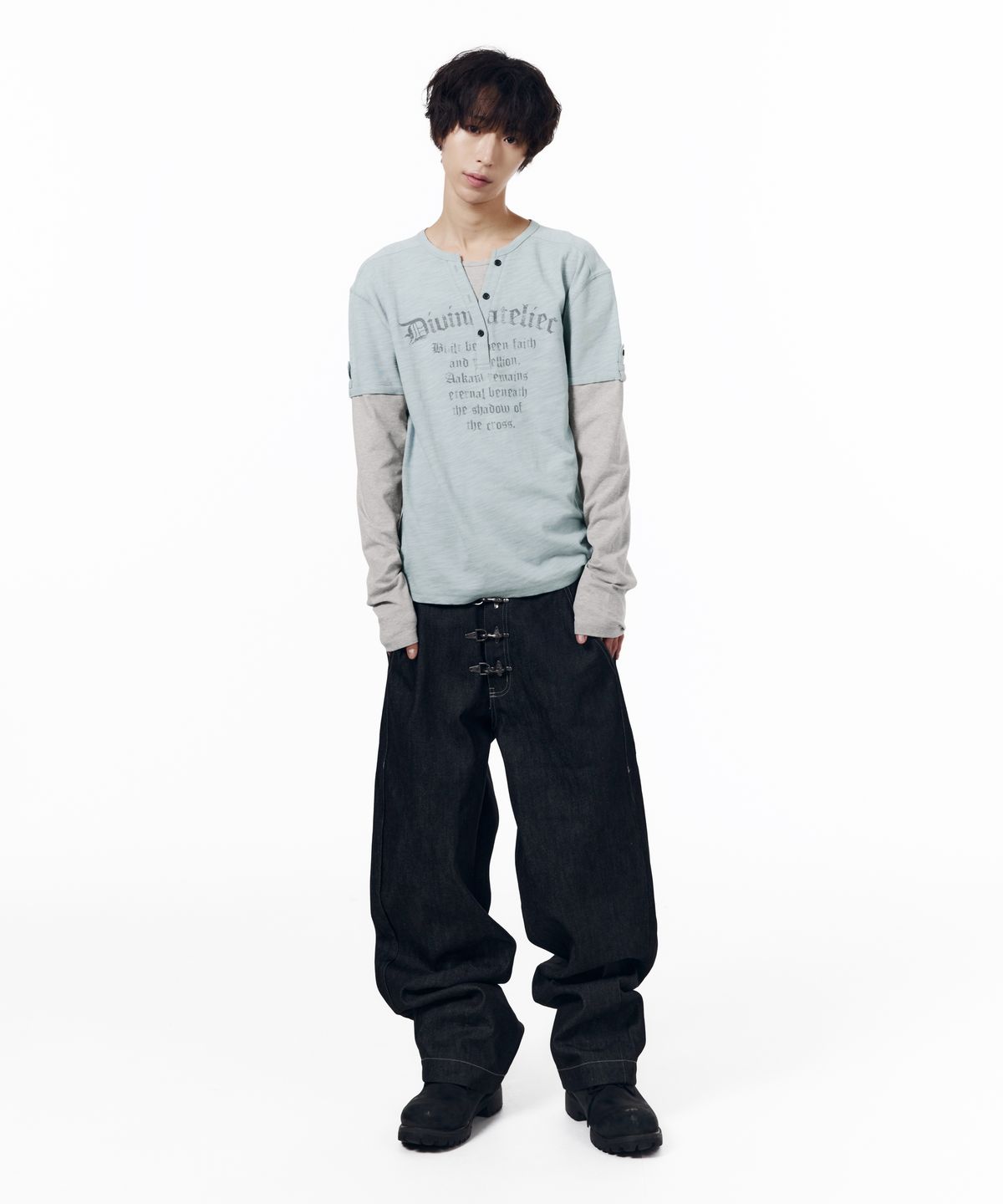 아캄(AAKAM) Henry Neck Layered Long Sleeve (Sky Blue)