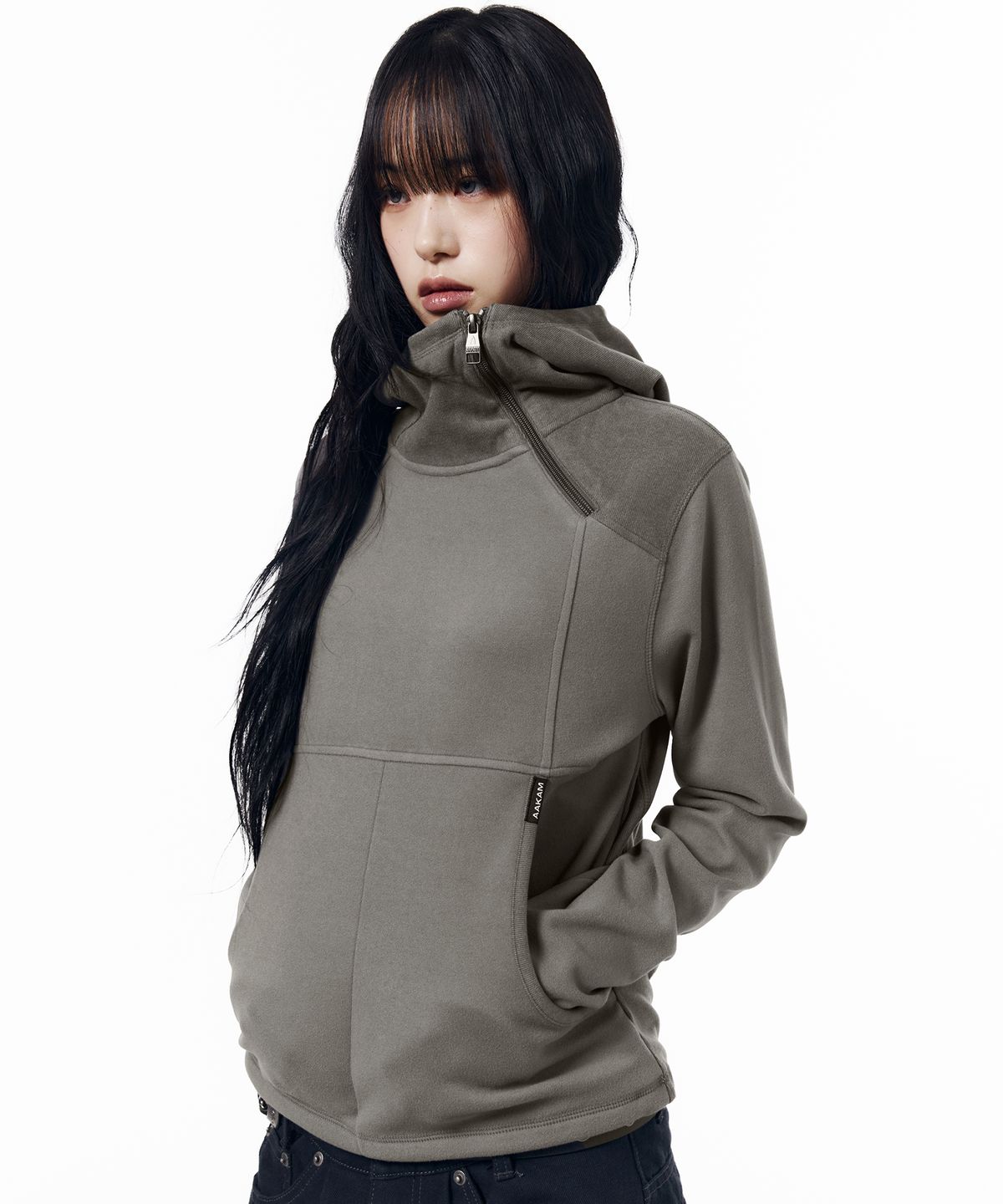 아캄(AAKAM) Fleece Utility Hooded Long Sleeve (Gray)