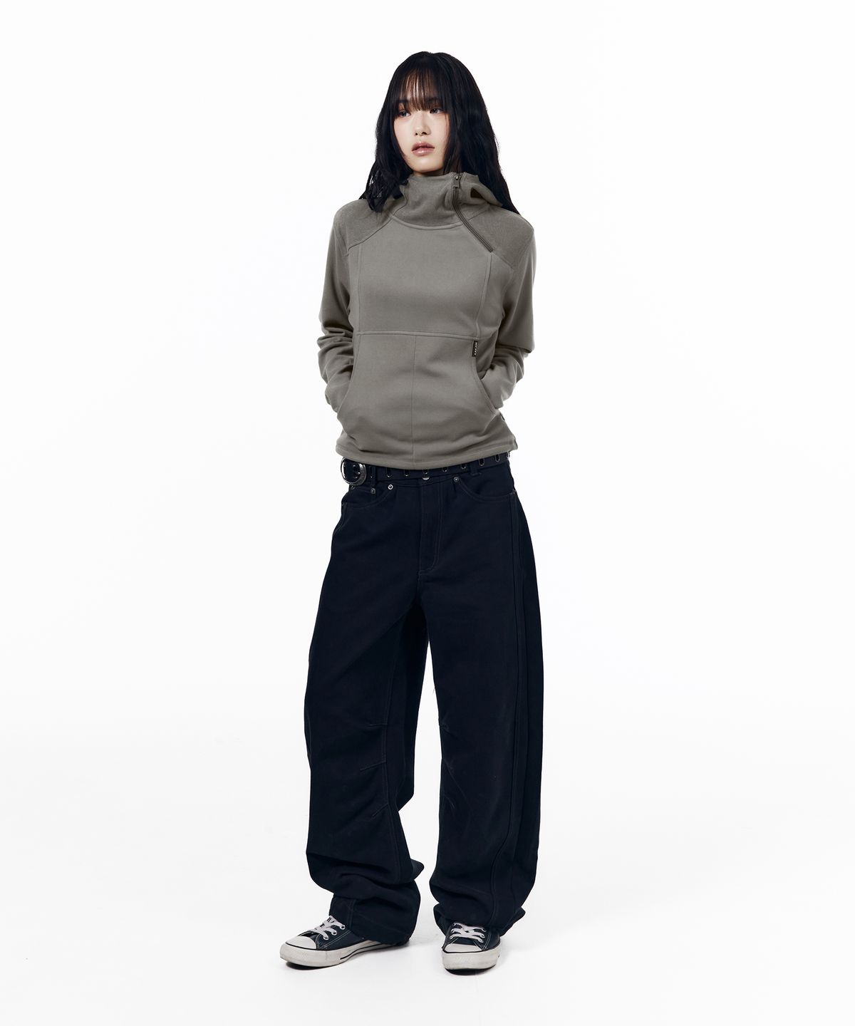아캄(AAKAM) Fleece Utility Hooded Long Sleeve (Gray)