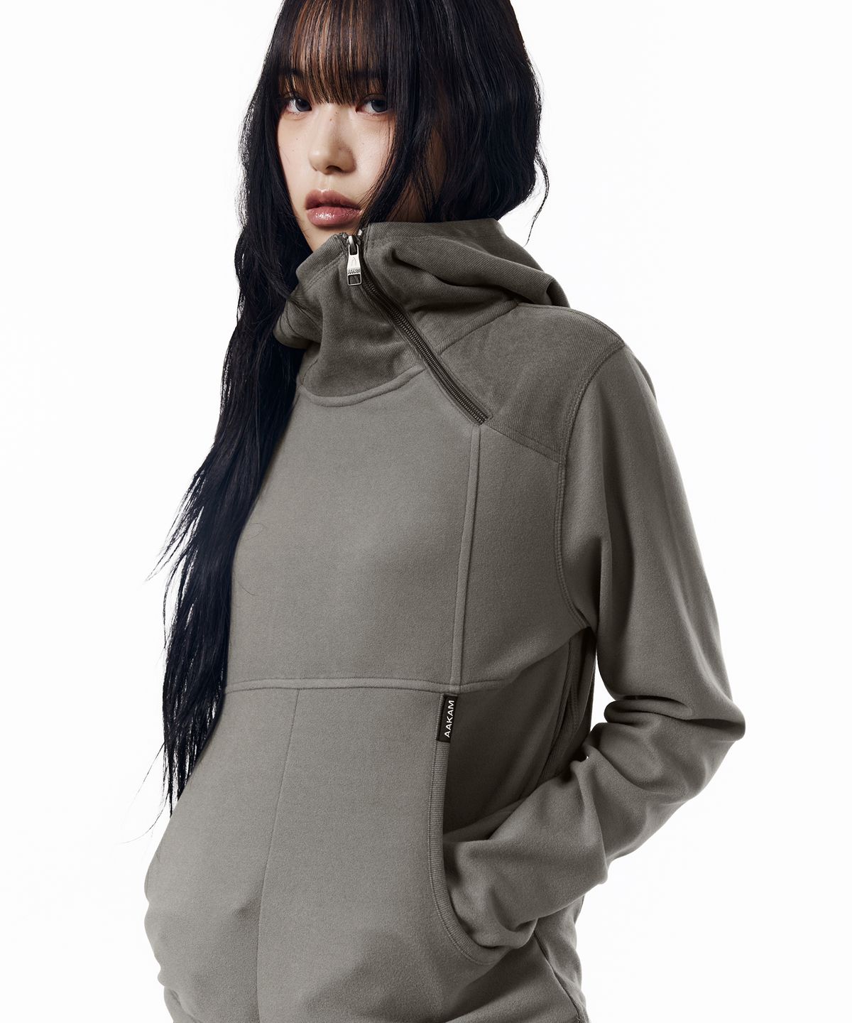 아캄(AAKAM) Fleece Utility Hooded Long Sleeve (Gray)