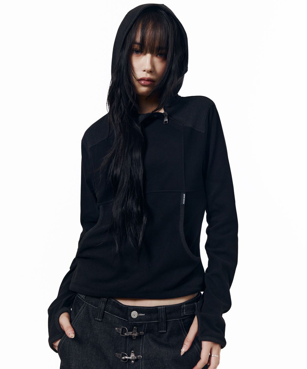 아캄(AAKAM) Fleece Utility Hooded Long Sleeve (Black)