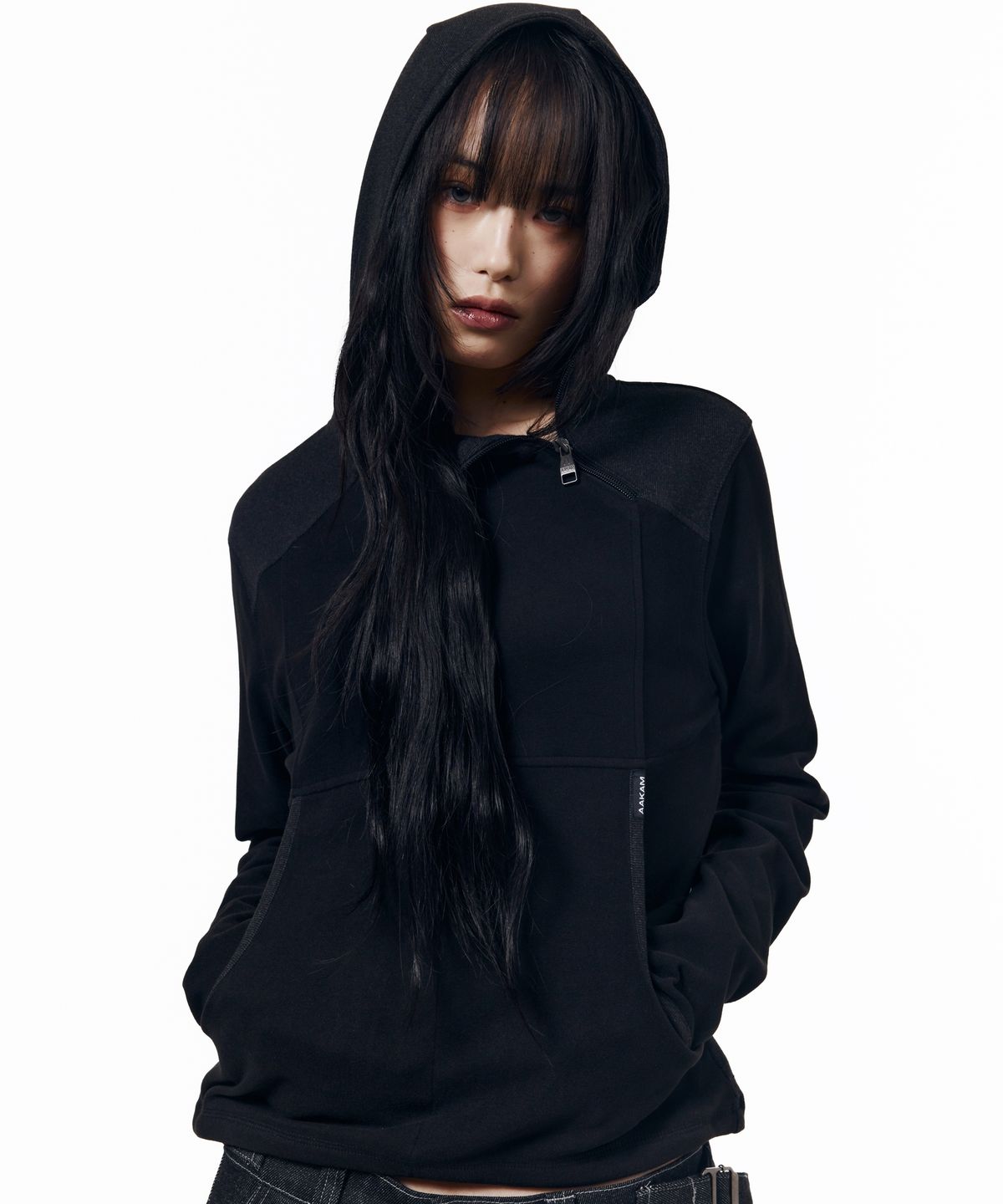 아캄(AAKAM) Fleece Utility Hooded Long Sleeve (Black)