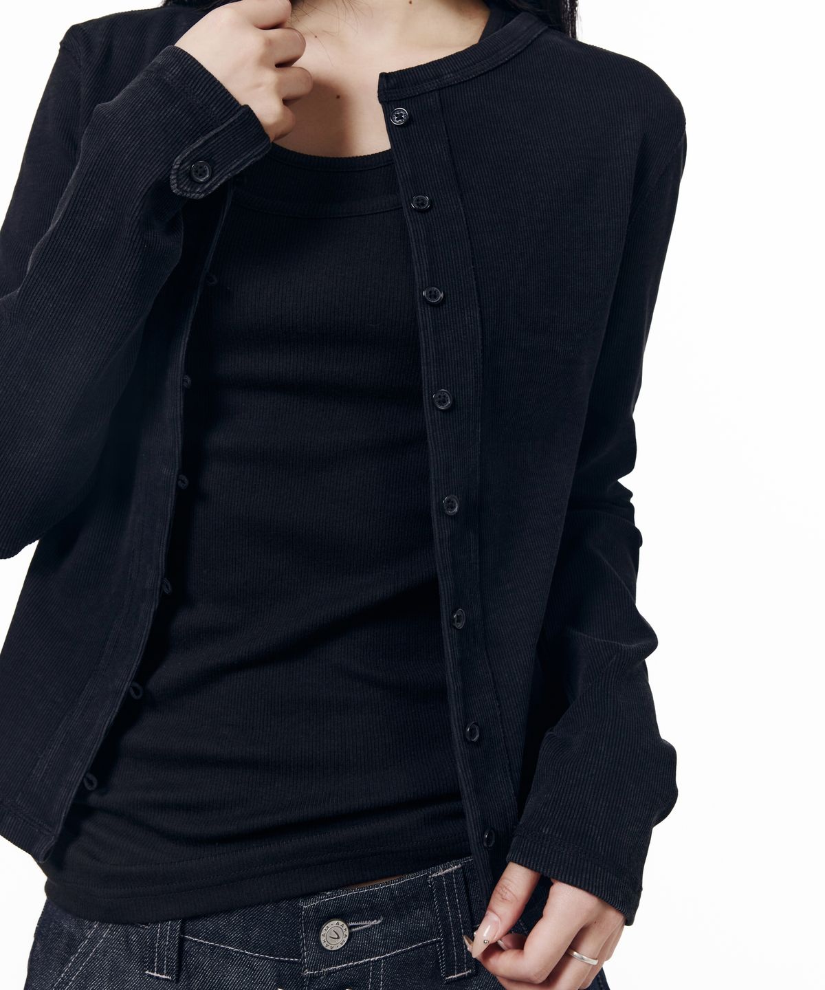 아캄(AAKAM) Jersey Skinny Cardigan (Black)