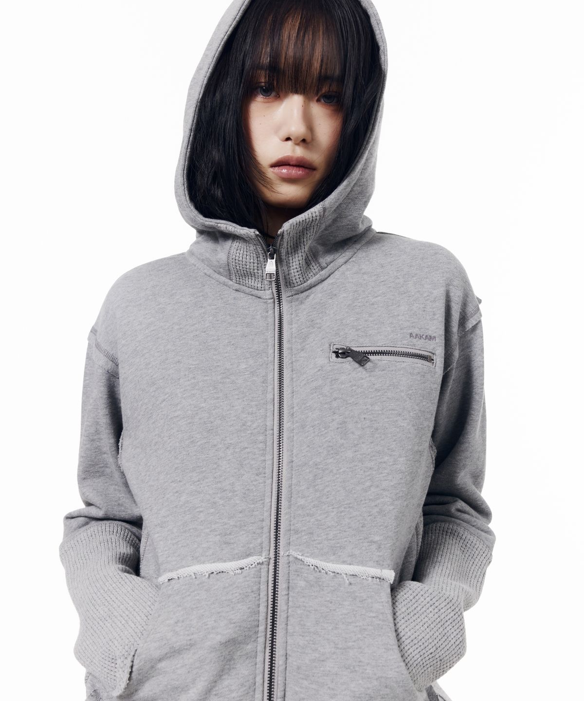 아캄(AAKAM) Waffle Sleeve Hoodie Zip-Up (Gray)