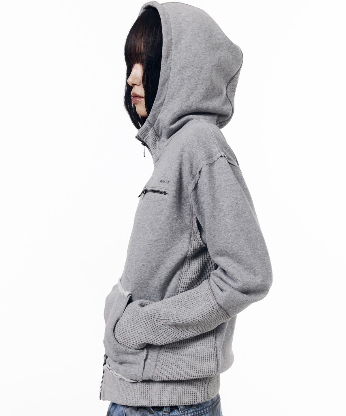 아캄(AAKAM) Waffle Sleeve Hoodie Zip-Up (Gray)