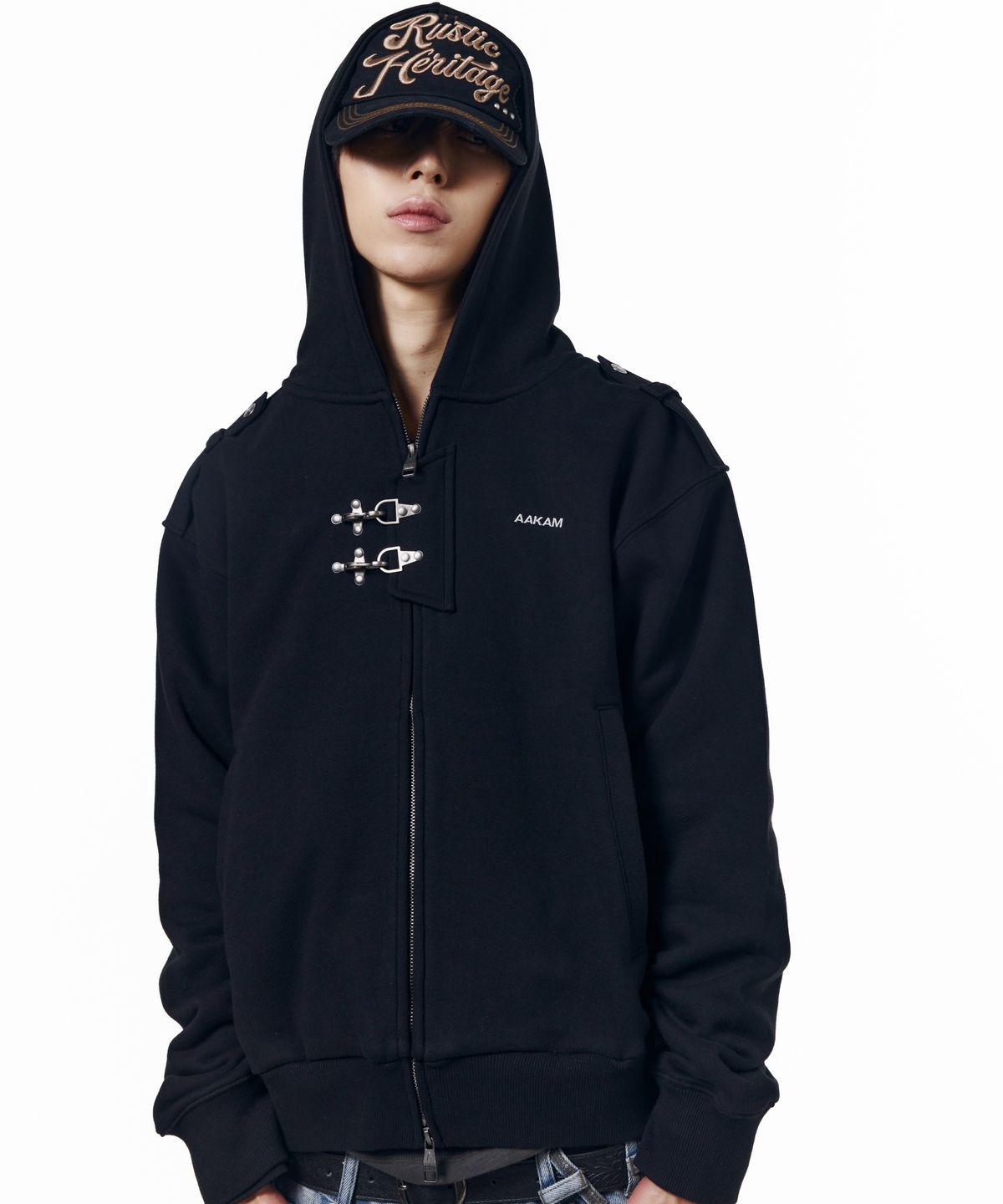아캄(AAKAM) Fireman Hook Hoodie Zip-Up (Black)
