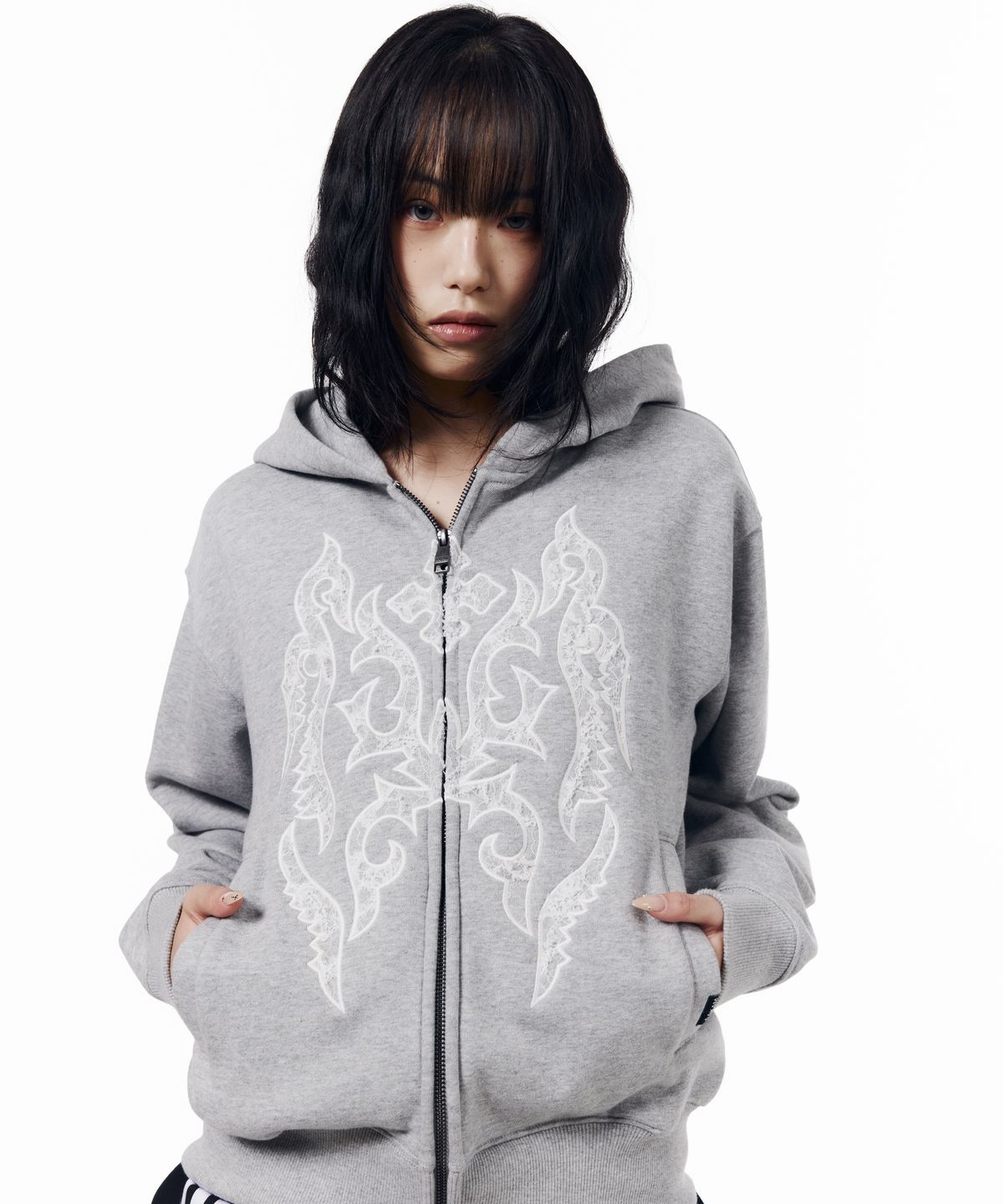 아캄(AAKAM) Gothic Lace Hoodie Zip-Up (Gray)