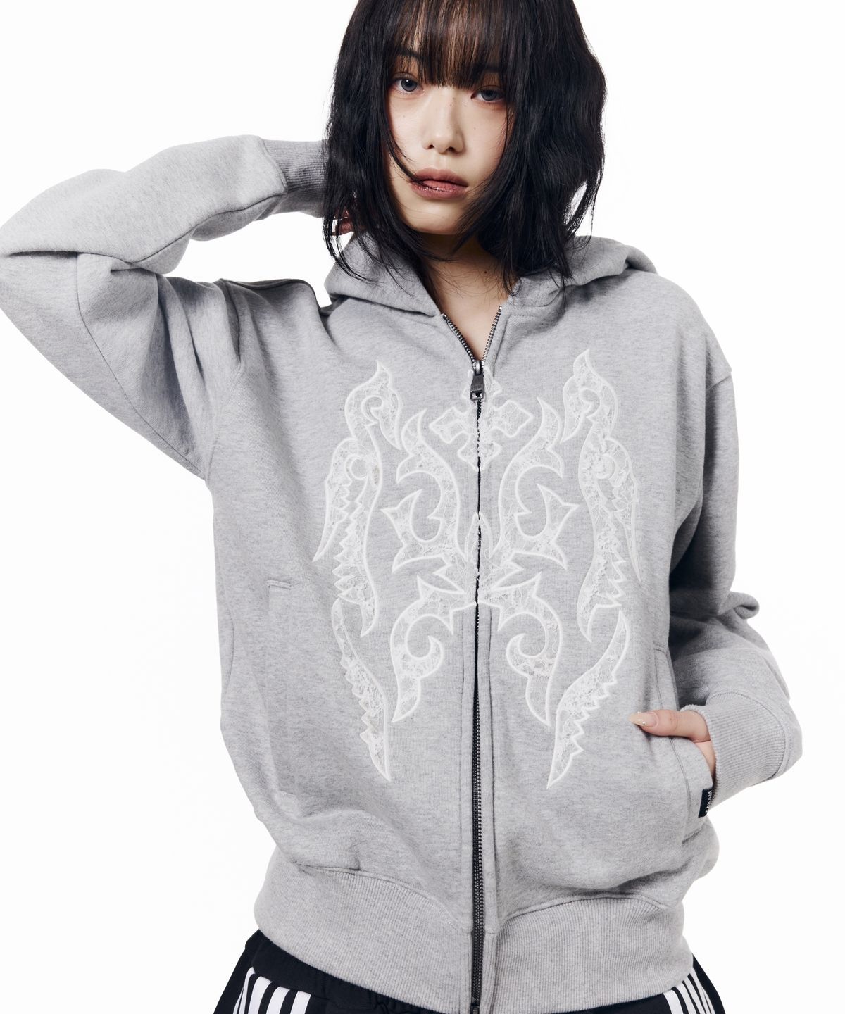 아캄(AAKAM) Gothic Lace Hoodie Zip-Up (Gray)