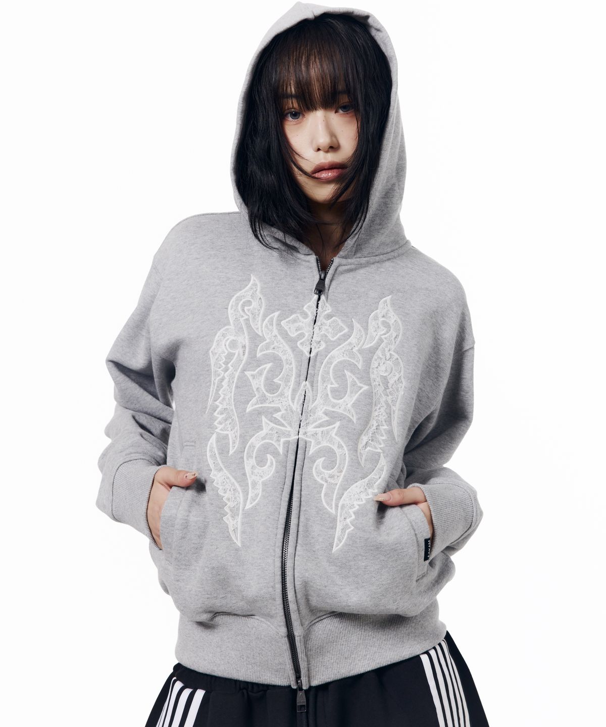아캄(AAKAM) Gothic Lace Hoodie Zip-Up (Gray)