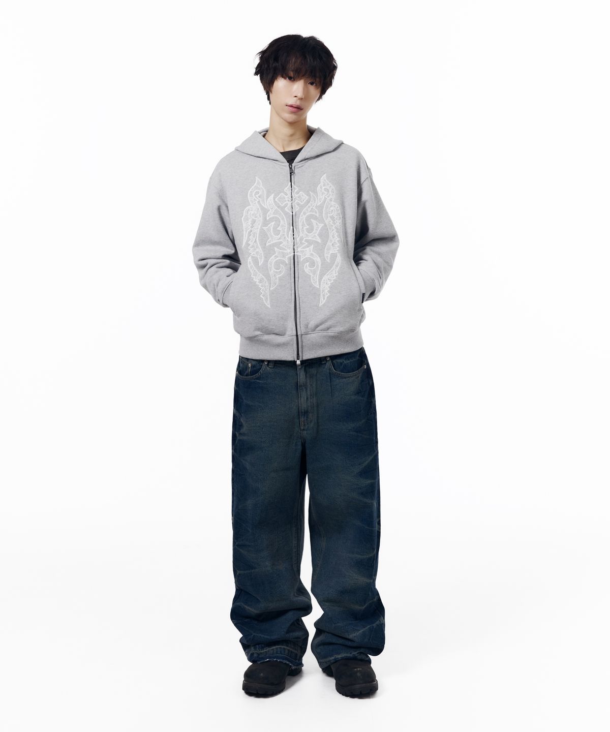 아캄(AAKAM) Gothic Lace Hoodie Zip-Up (Gray)