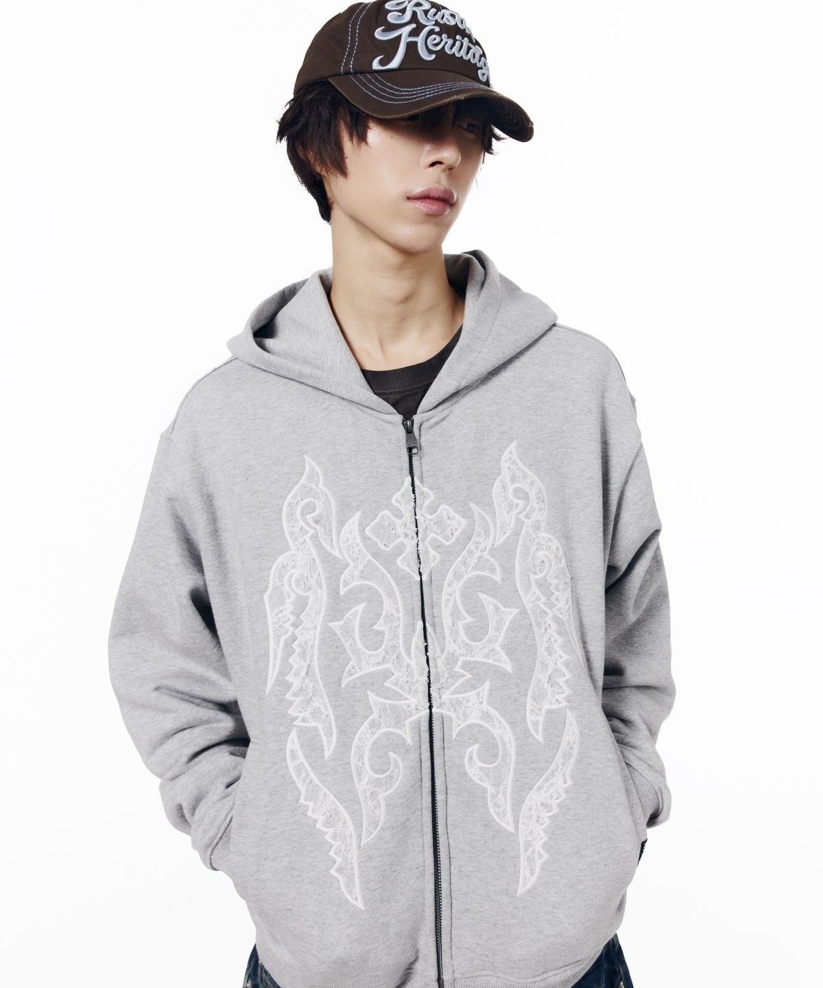 아캄(AAKAM) Gothic Lace Hoodie Zip-Up (Gray)