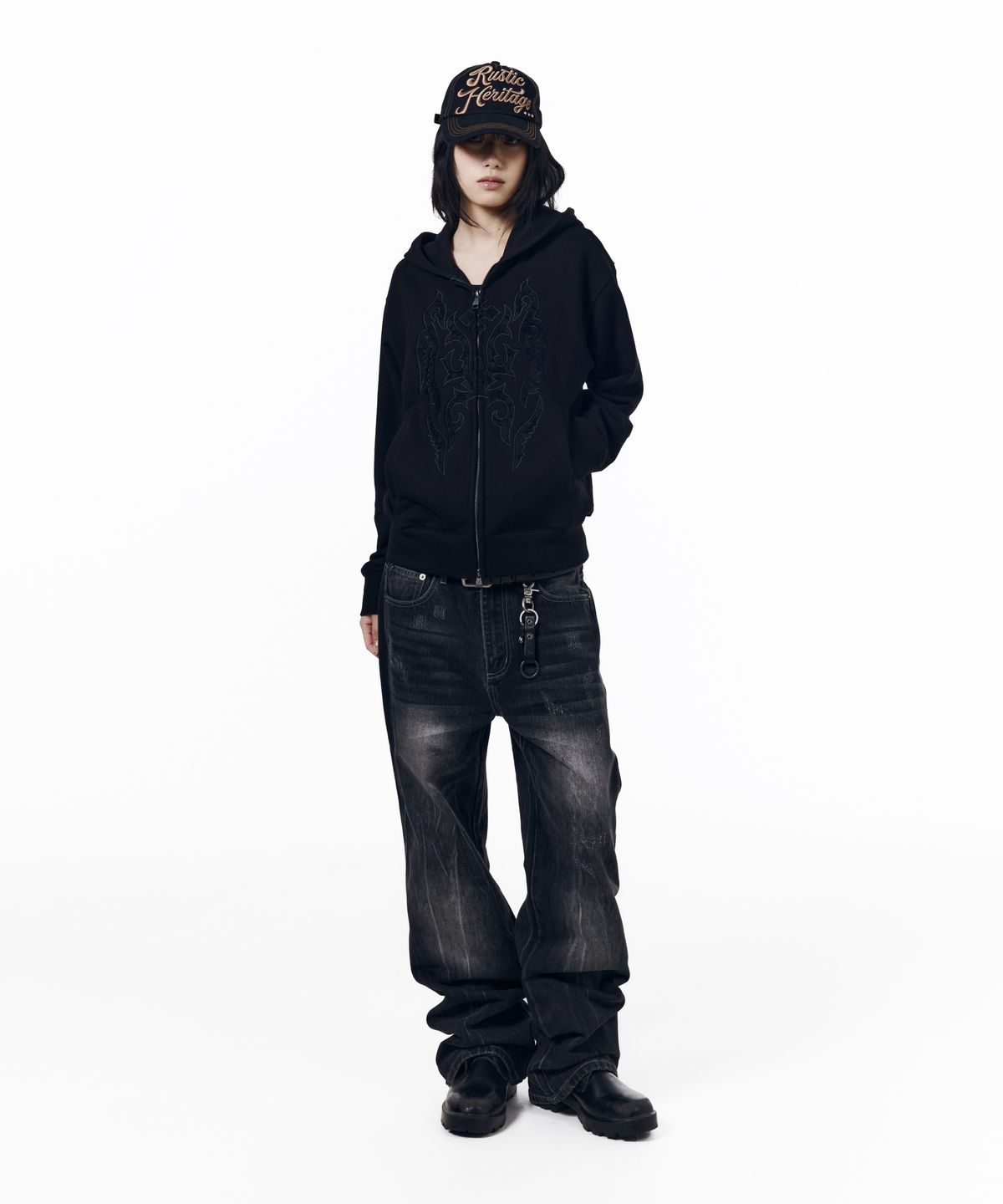 아캄(AAKAM) Gothic Lace Hoodie Zip-Up (Black)