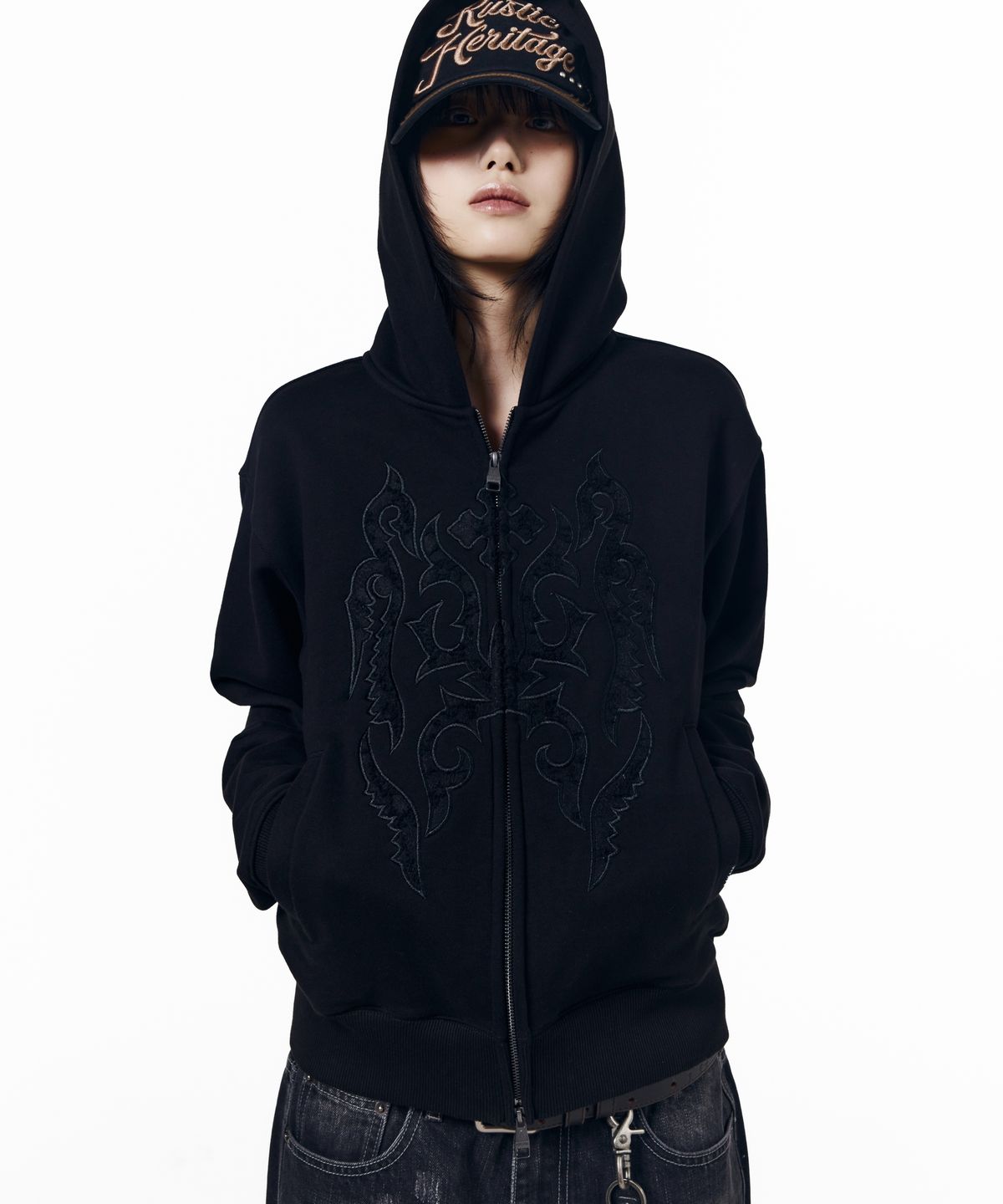 아캄(AAKAM) Gothic Lace Hoodie Zip-Up (Black)