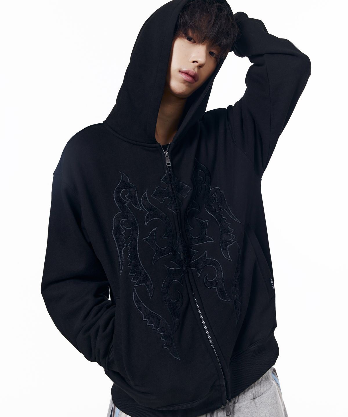 아캄(AAKAM) Gothic Lace Hoodie Zip-Up (Black)