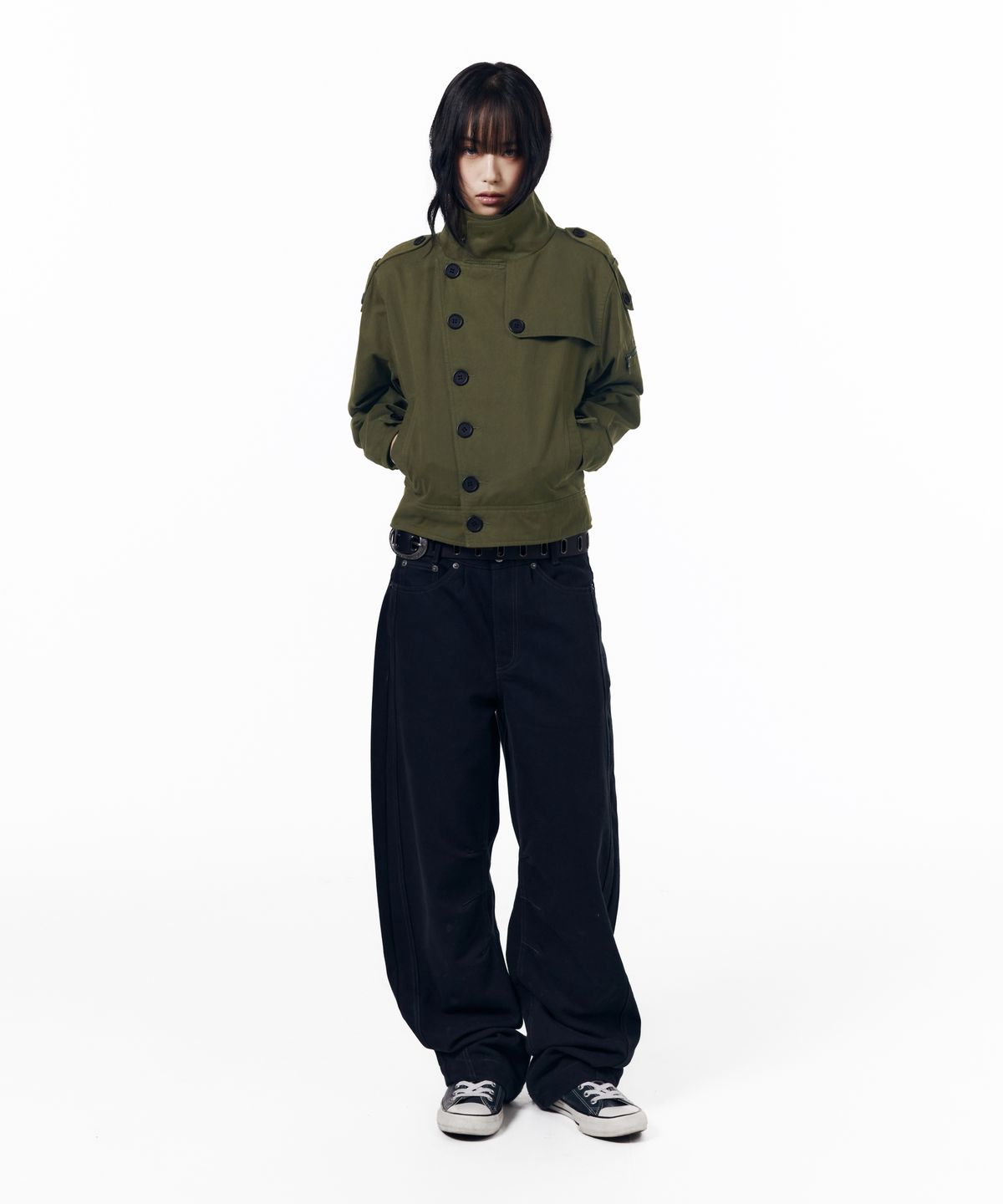 아캄(AAKAM) High Neck Trench Jacket (Khaki)