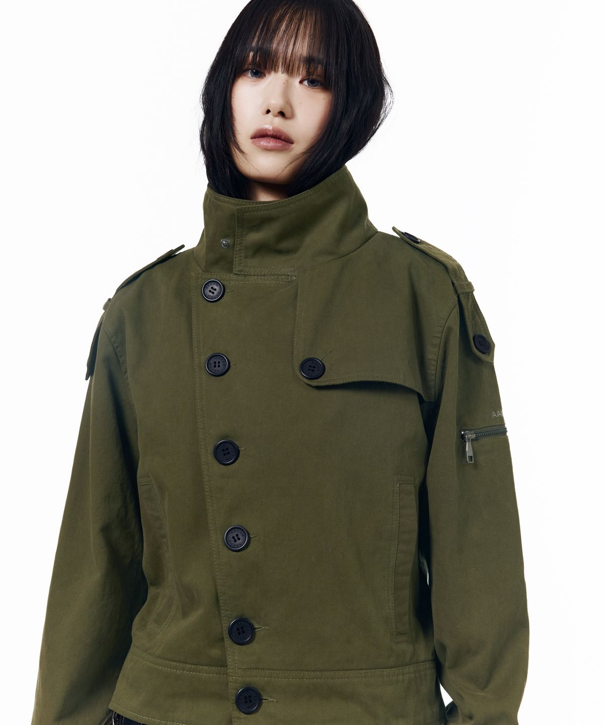 아캄(AAKAM) High Neck Trench Jacket (Khaki)