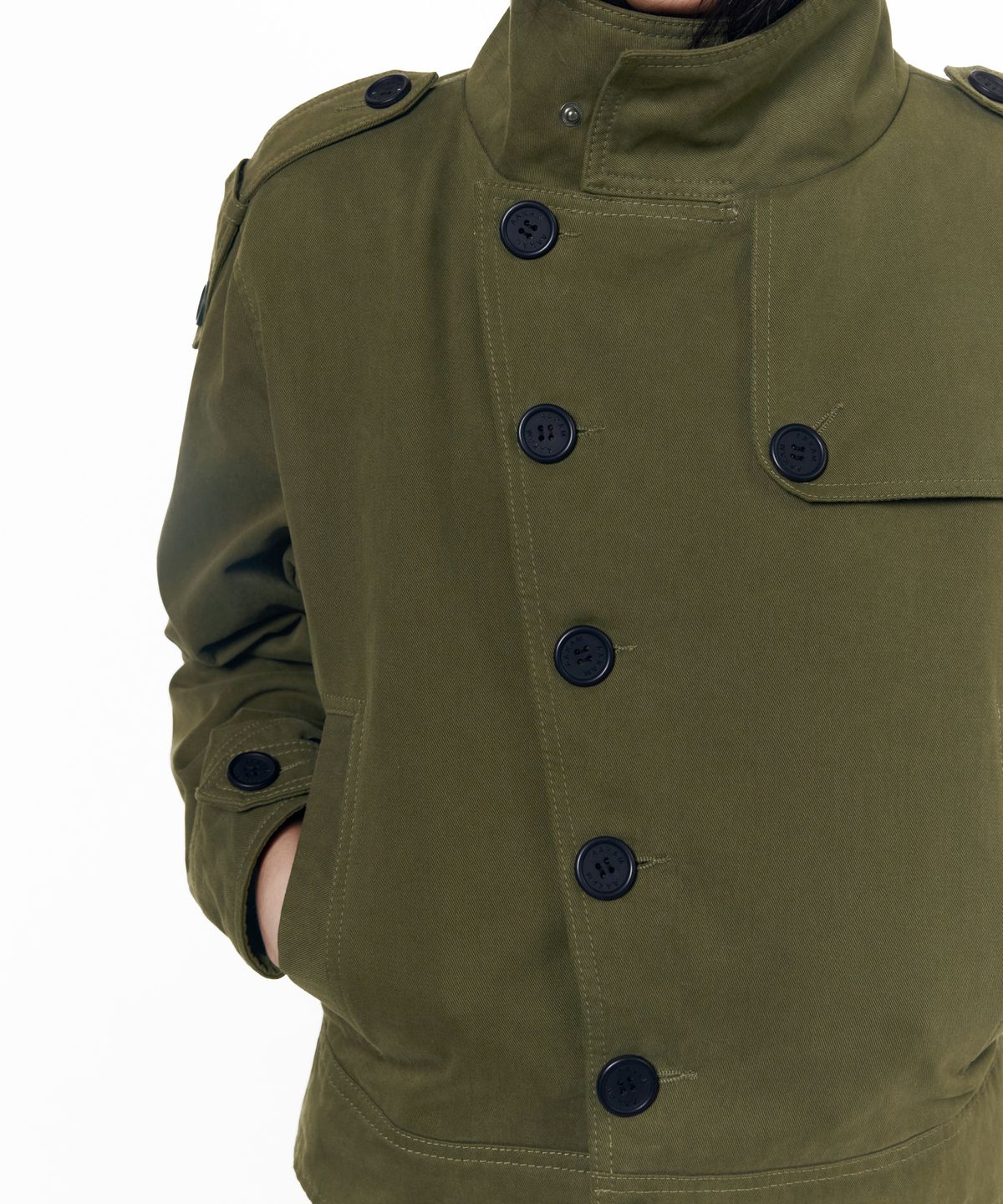 아캄(AAKAM) High Neck Trench Jacket (Khaki)