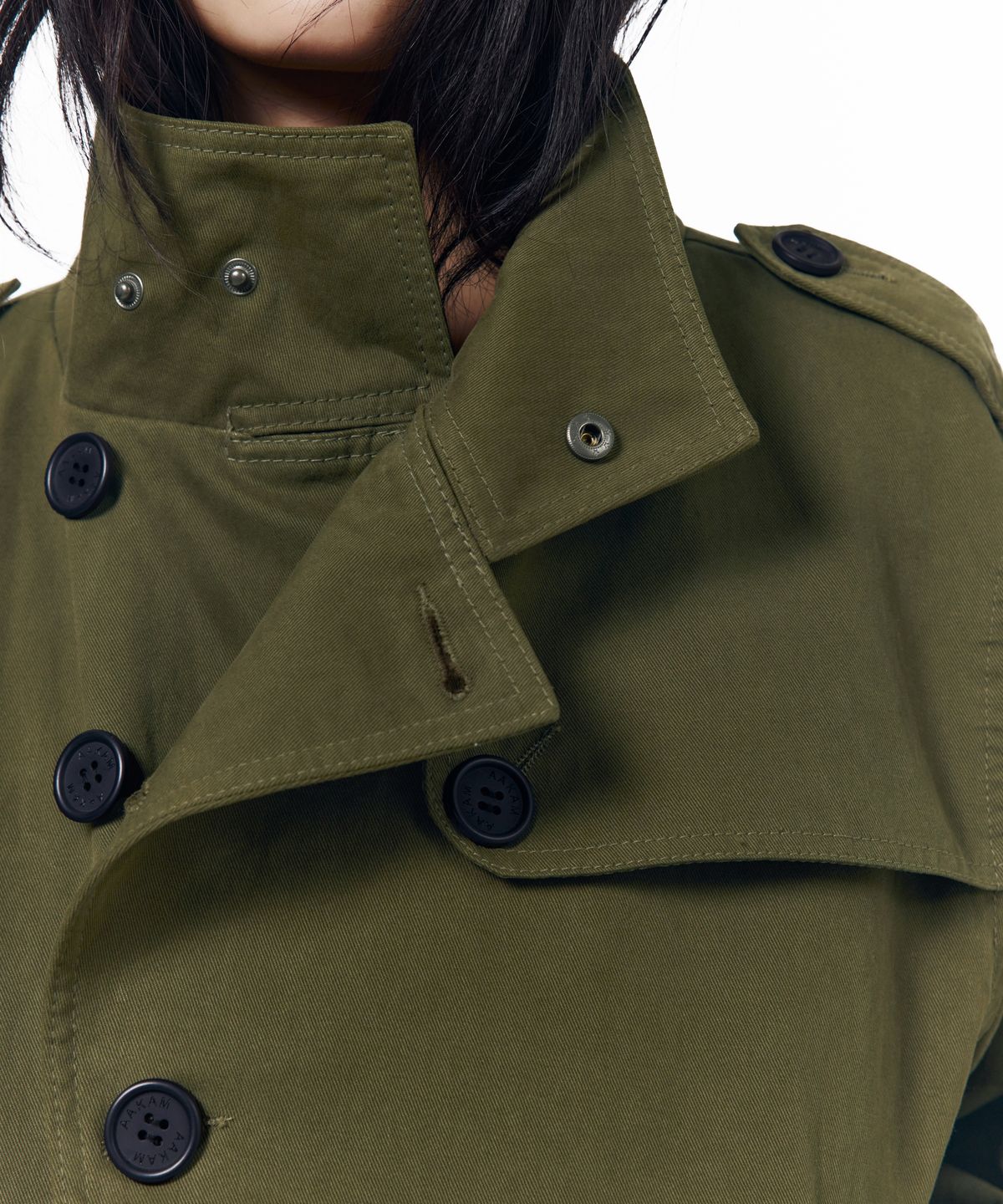 아캄(AAKAM) High Neck Trench Jacket (Khaki)