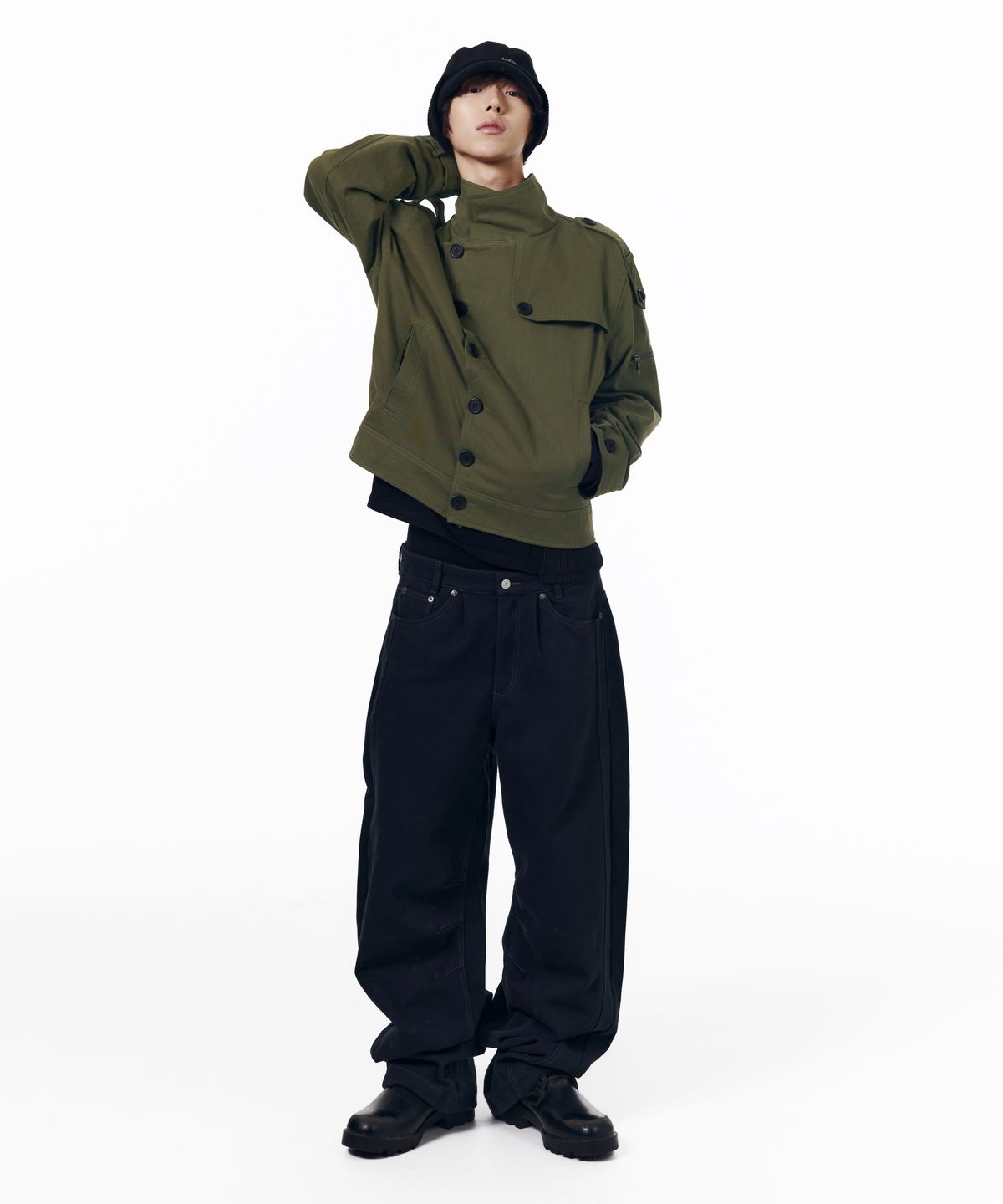 아캄(AAKAM) High Neck Trench Jacket (Khaki)