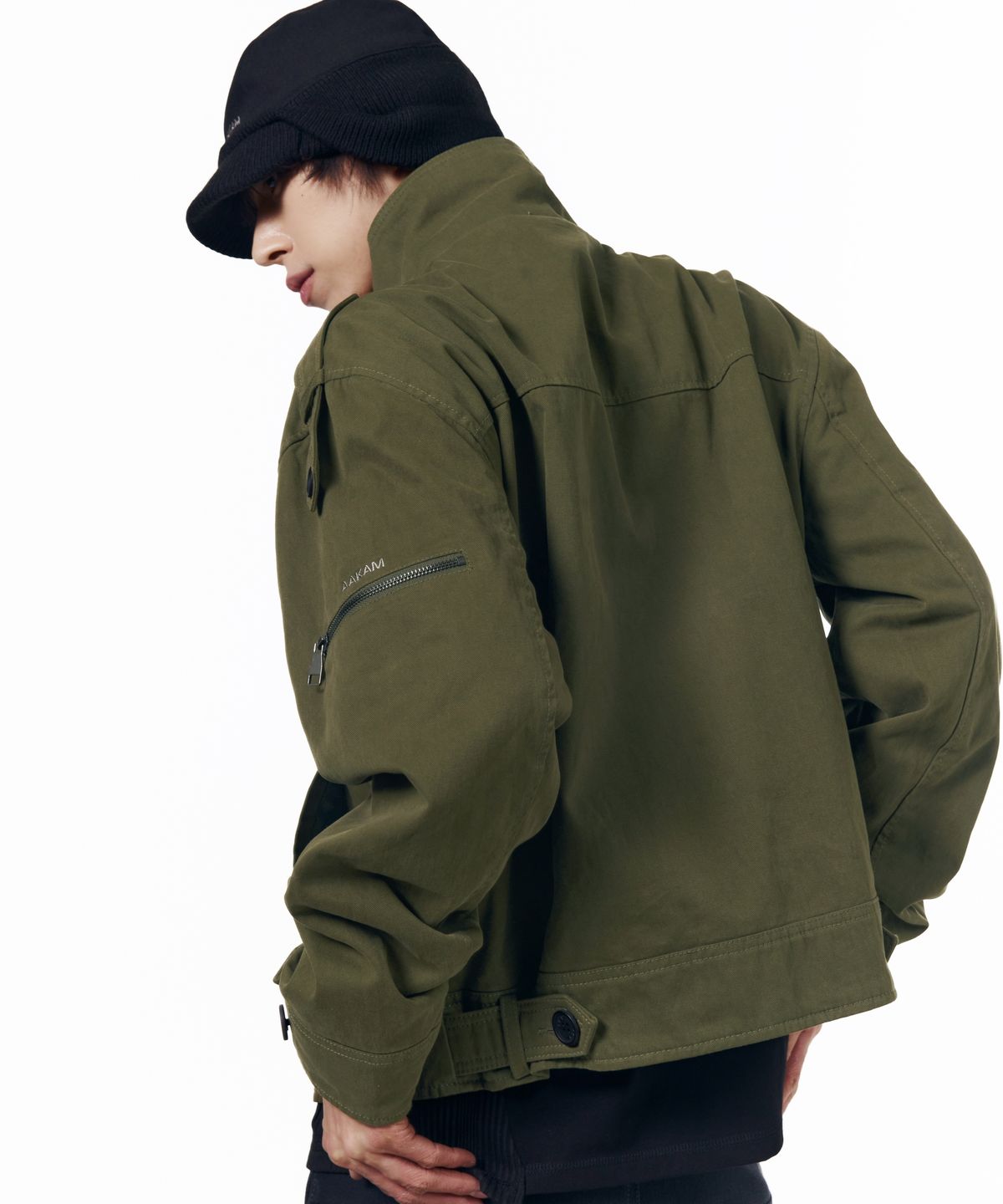 아캄(AAKAM) High Neck Trench Jacket (Khaki)