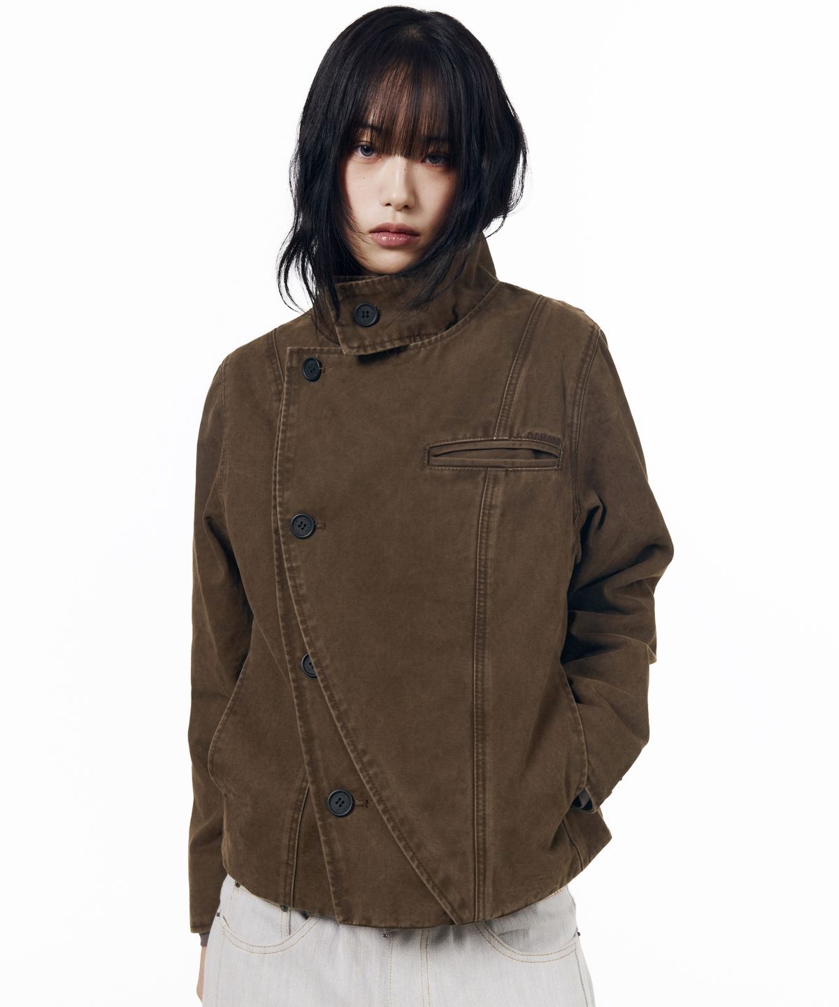 아캄(AAKAM) High Neck Wrap Jacket (Brown)