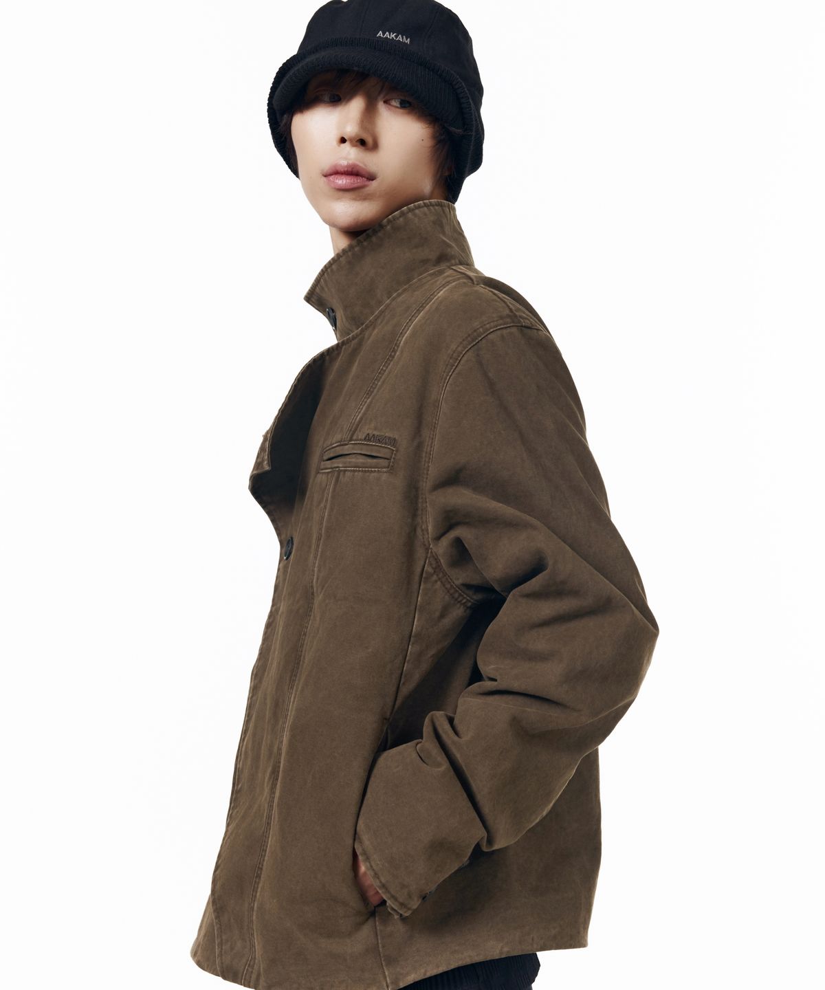 아캄(AAKAM) High Neck Wrap Jacket (Brown)