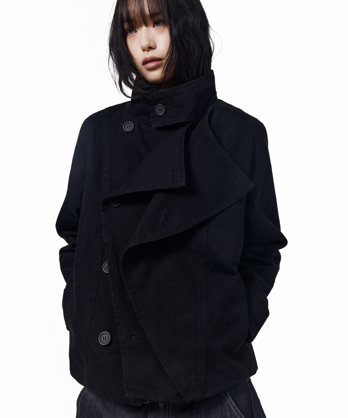 아캄(AAKAM) High Neck Wrap Jacket (Black)