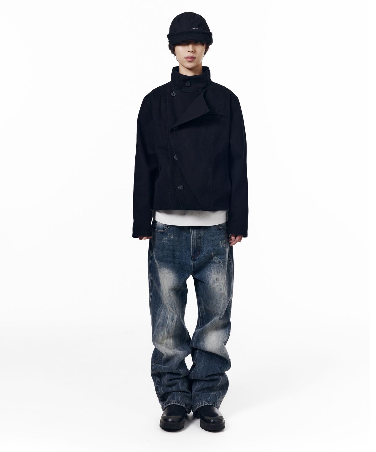 아캄(AAKAM) High Neck Wrap Jacket (Black)