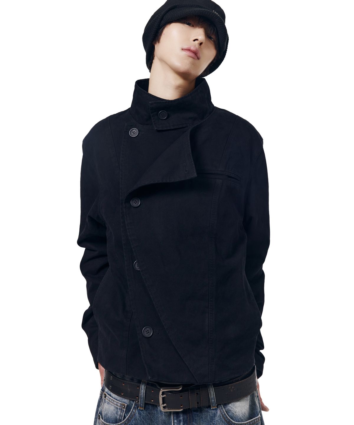 아캄(AAKAM) High Neck Wrap Jacket (Black)
