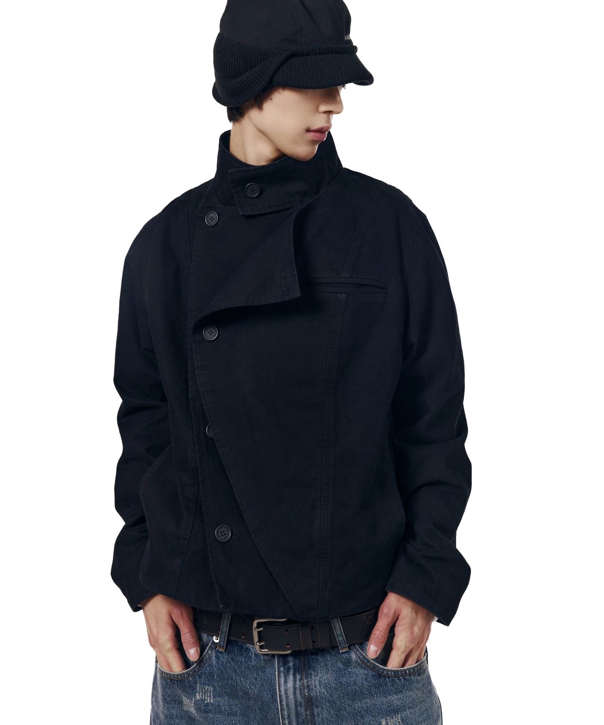 아캄(AAKAM) High Neck Wrap Jacket (Black)