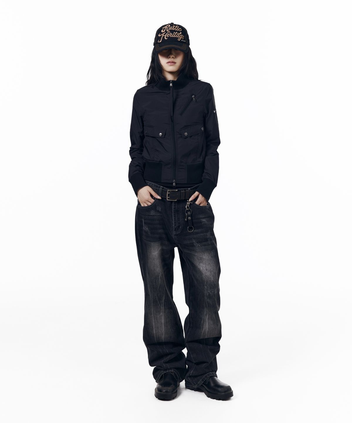 아캄(AAKAM) High Neck Nylon Blouson (Black)