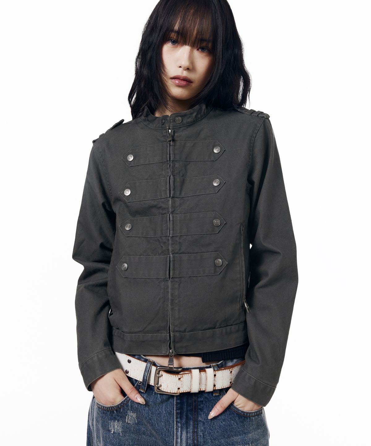 아캄(AAKAM) Napoleon Corded Washed Jacket (Charcoal)