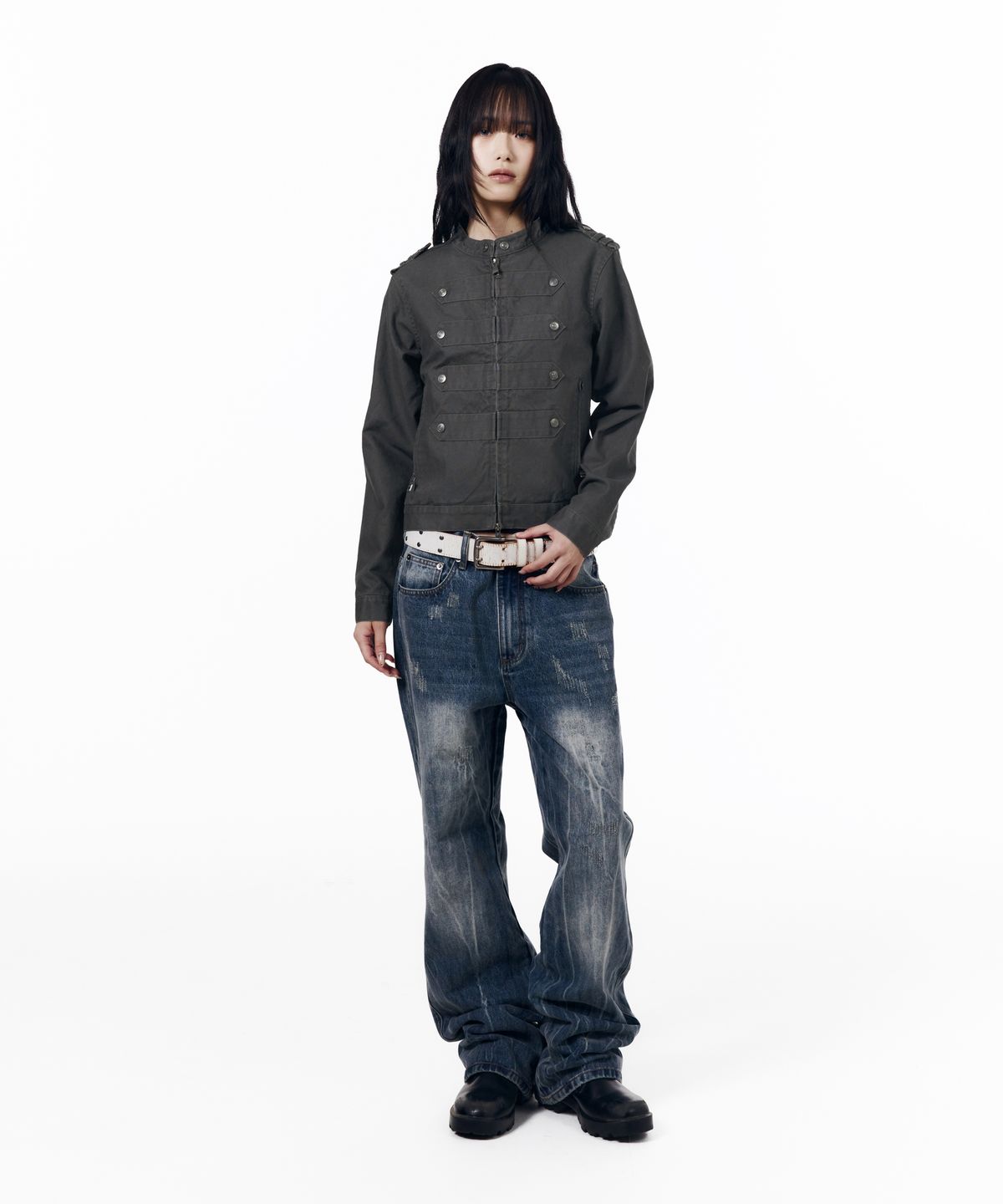 아캄(AAKAM) Napoleon Corded Washed Jacket (Charcoal)