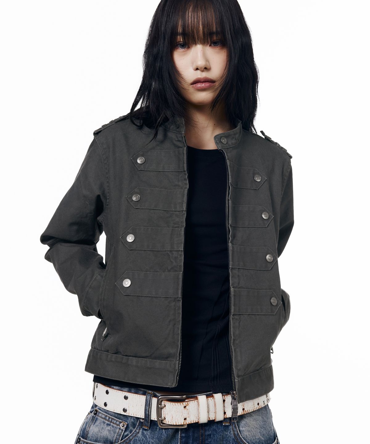 아캄(AAKAM) Napoleon Corded Washed Jacket (Charcoal)